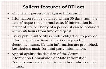 Salient Features Of Rti Act 2005 The Required Information Needs To Be