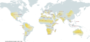 The image depicts regions impacted by Droughts UNCCD UPSC