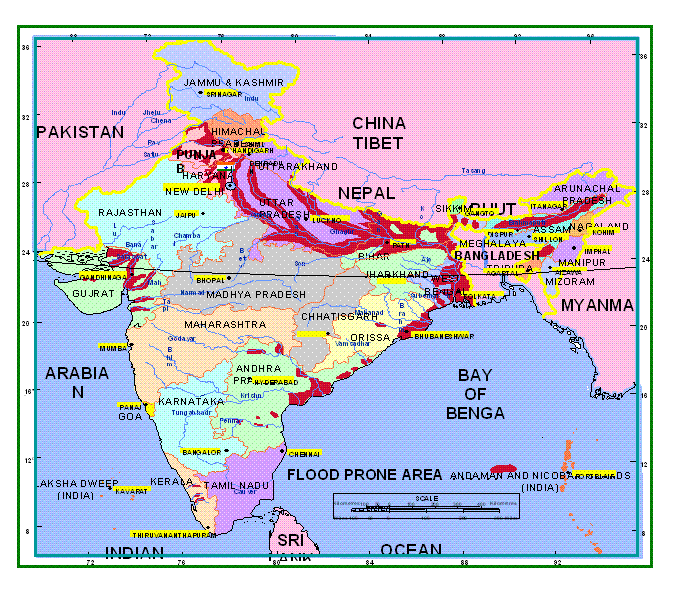 Flood Prone Area Map of India UPSC