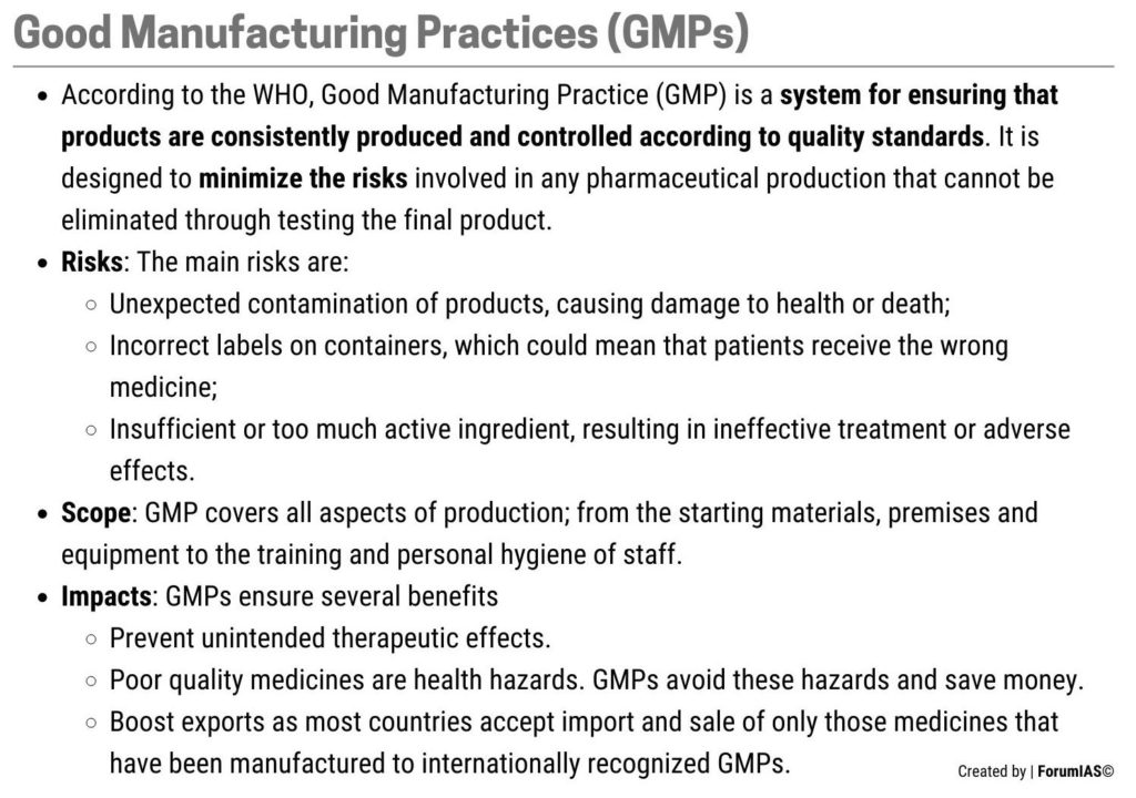 Good Manufacturing Practices GMPs Drugs Medical Devices Cosmetics Bill UPSC