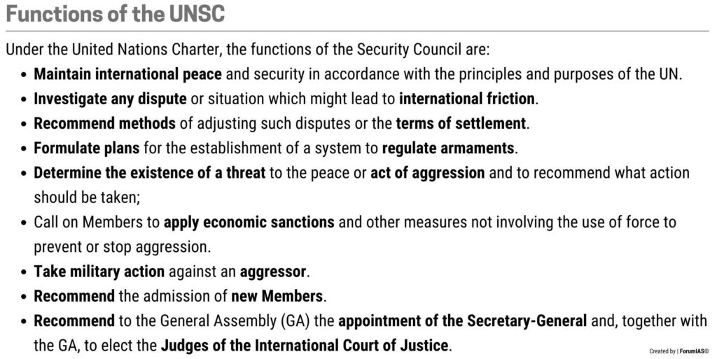 Functions of the UNSC Reforms UPSC