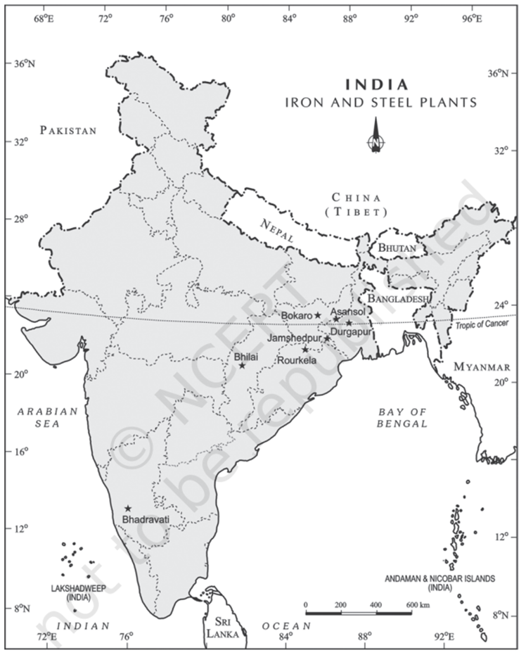 Arrange the following Iron and Steel plants from south to north:1 ...