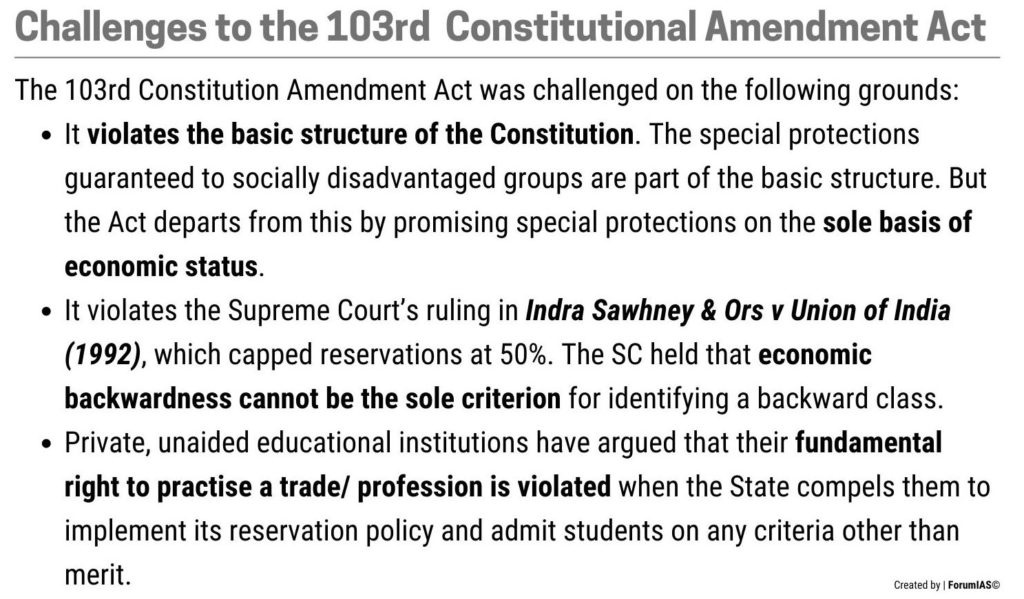 Challenges to the 103rd Constitutional Amendment Act EWS Reservation SC Judgment UPSC