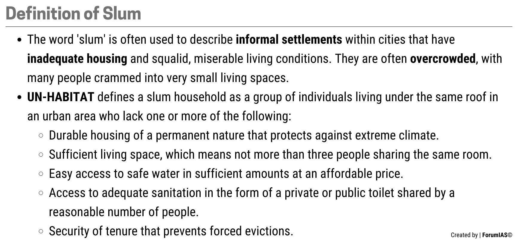 Definition of Slum Slum Redevelopment UPSC