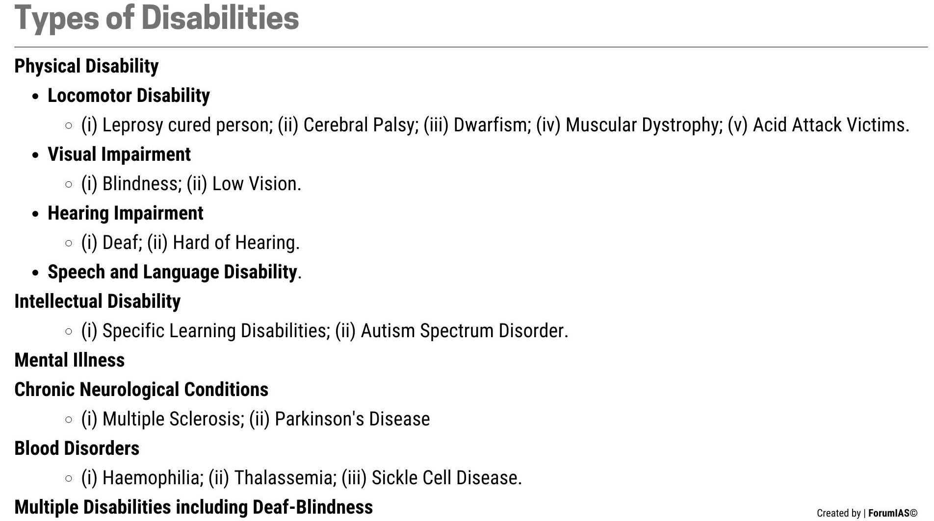 List of Types of Disabilities Persons with Disabilities UPSC