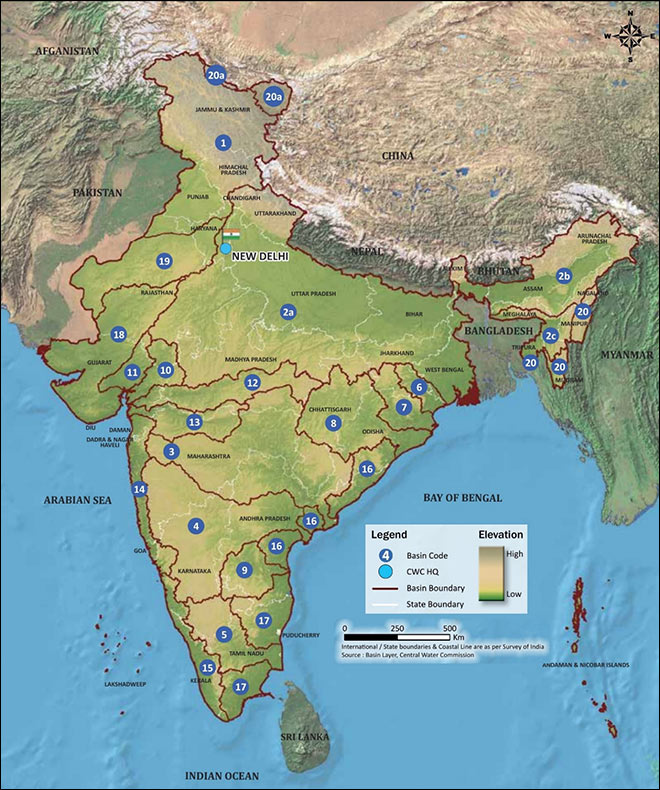 Inter-State River Basins Map UPSC 