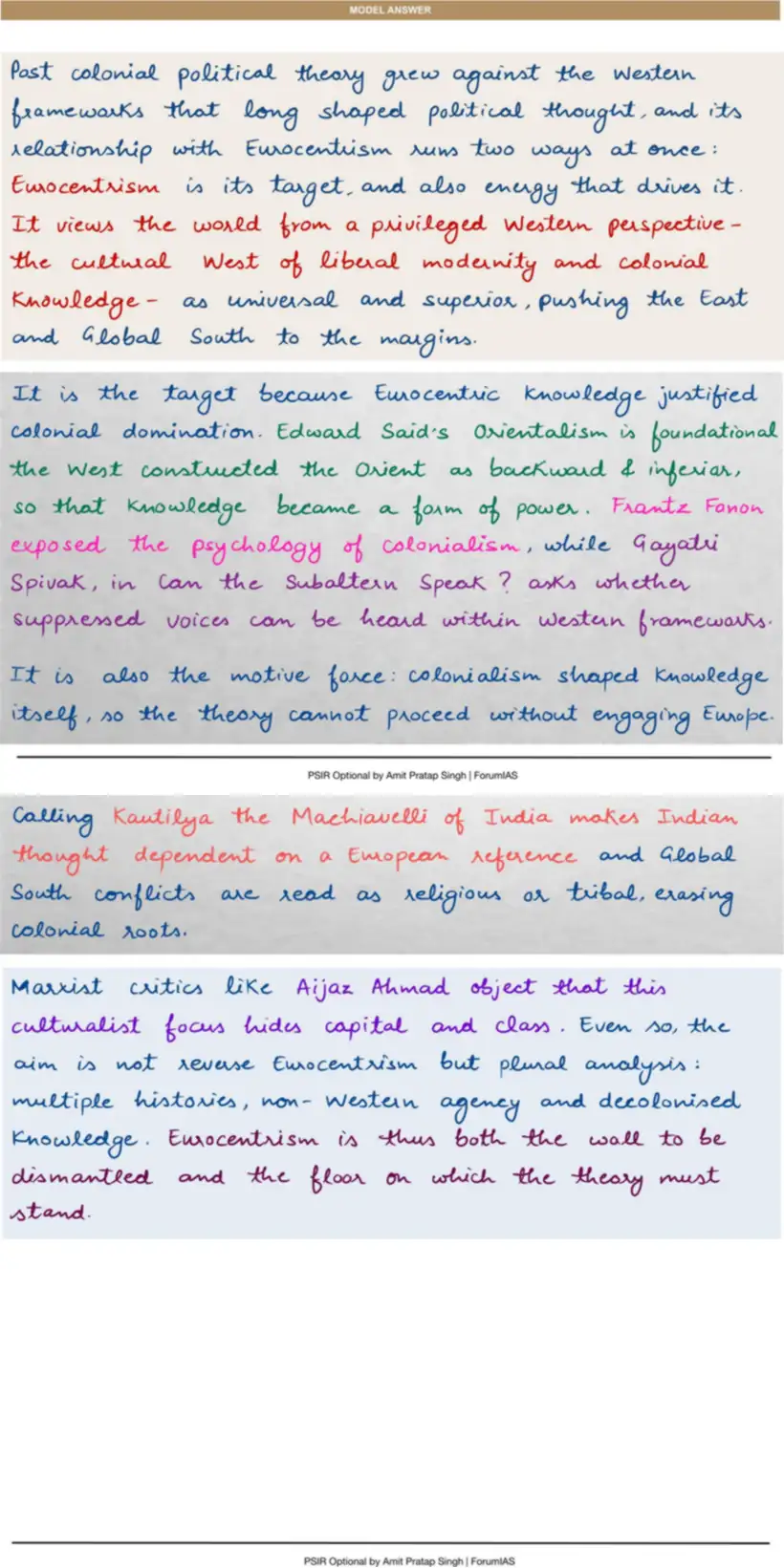 Handwritten model answer — UPSC PSIR 2023, Political Theory — meaning and approaches