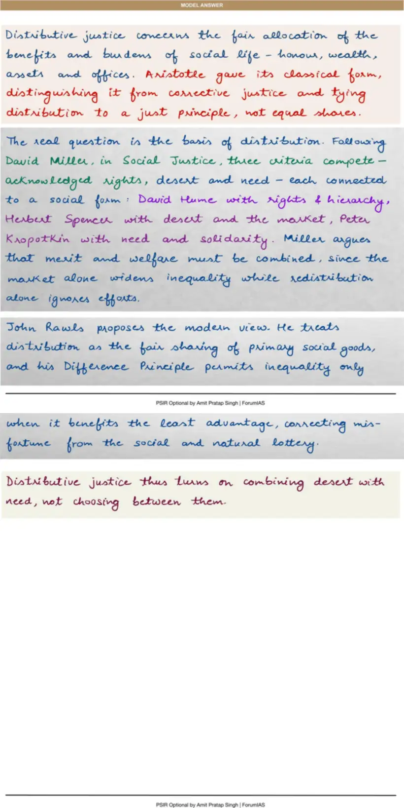 Handwritten model answer — UPSC PSIR 2013, Justice