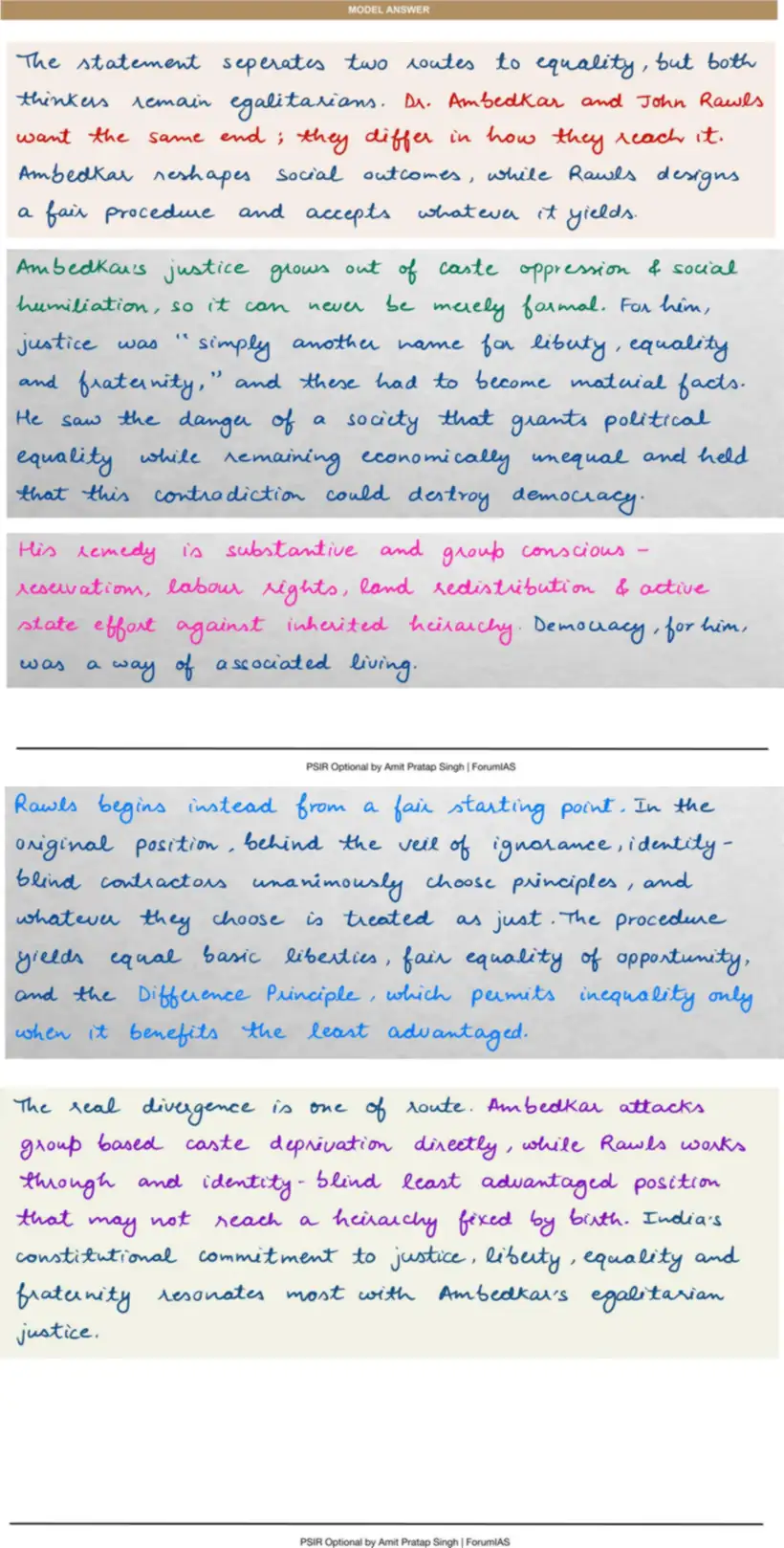 Handwritten model answer — UPSC PSIR 2022, Justice