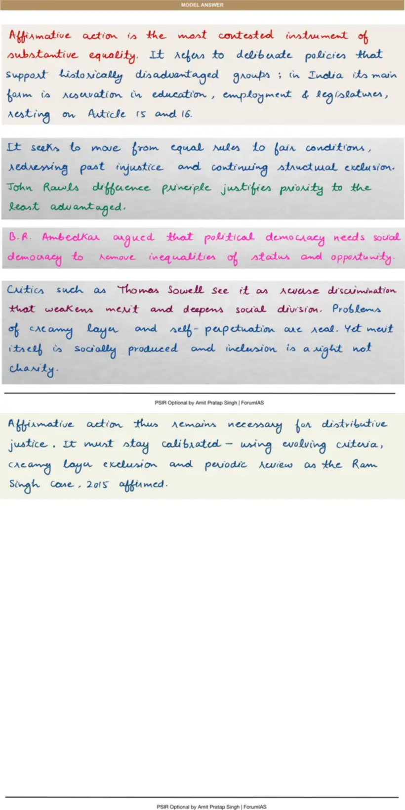 Handwritten model answer — UPSC PSIR 2021, Equality
