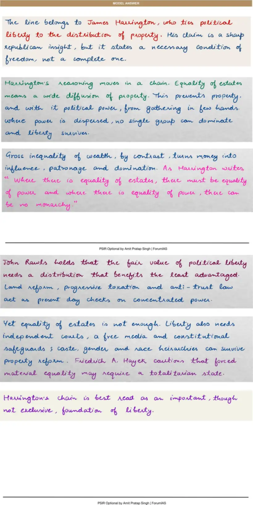 Handwritten model answer — UPSC PSIR 2022, Equality