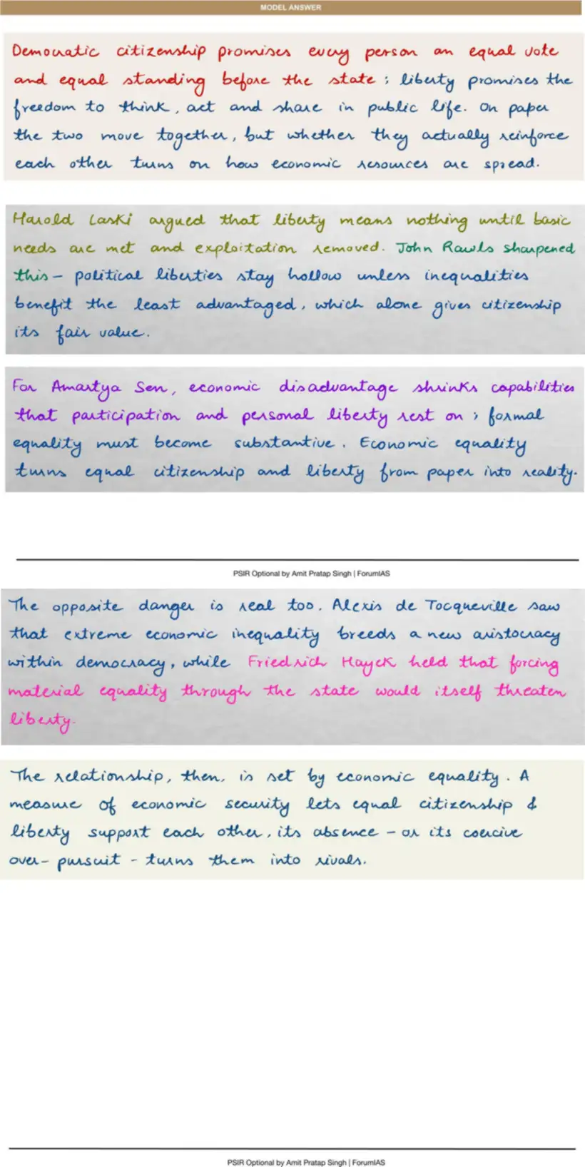 Handwritten model answer — UPSC PSIR 2024, Equality