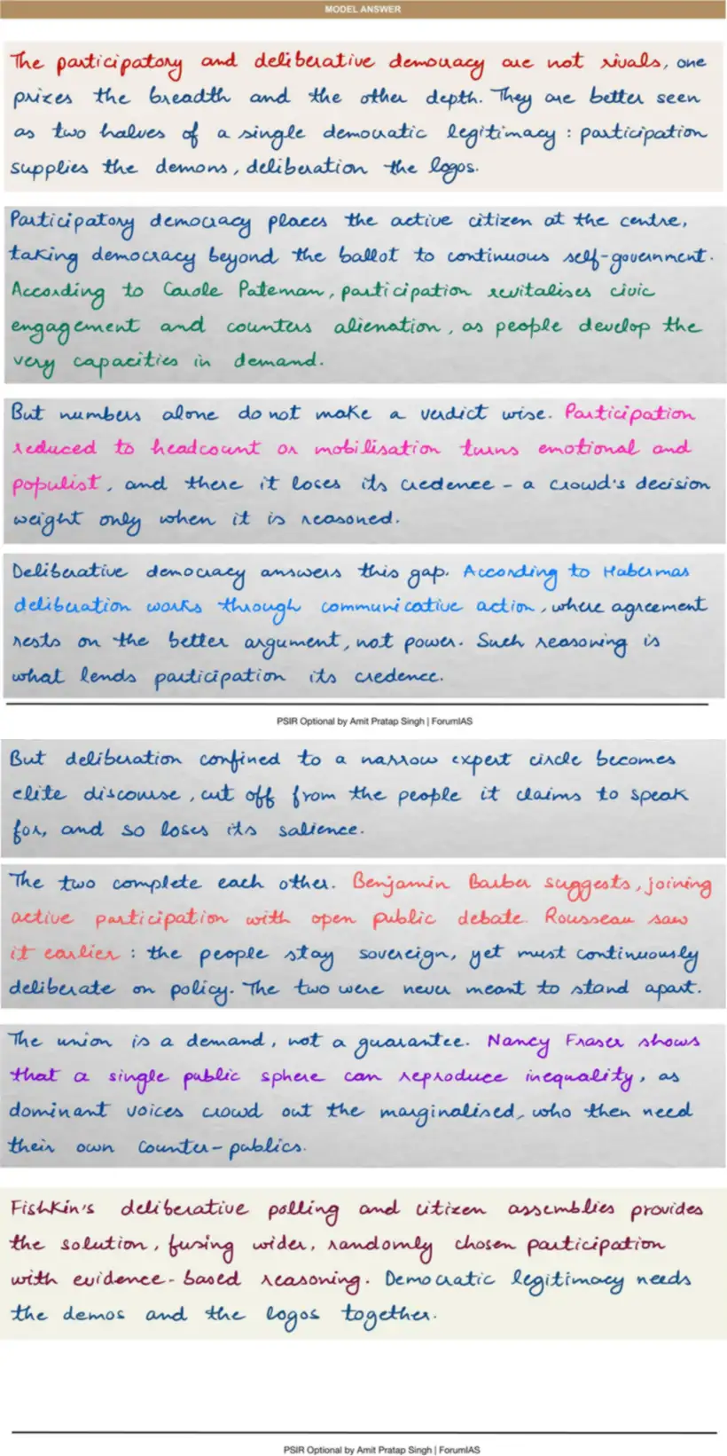 Handwritten model answer — UPSC PSIR 2017, Democracy