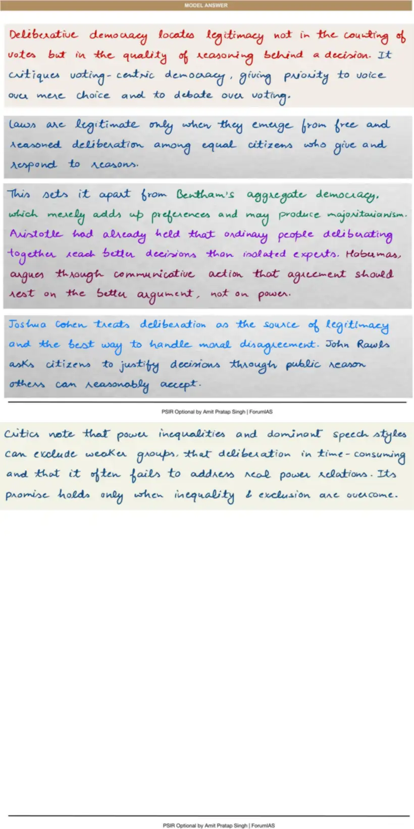 Handwritten model answer — UPSC PSIR 2019, Democracy