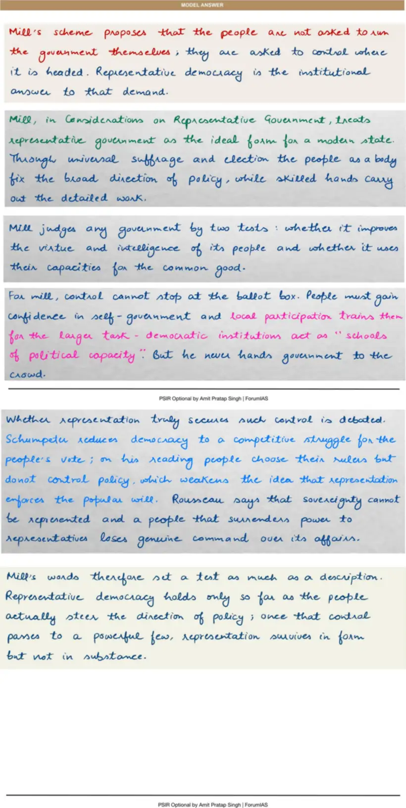Handwritten model answer — UPSC PSIR 2020, Democracy