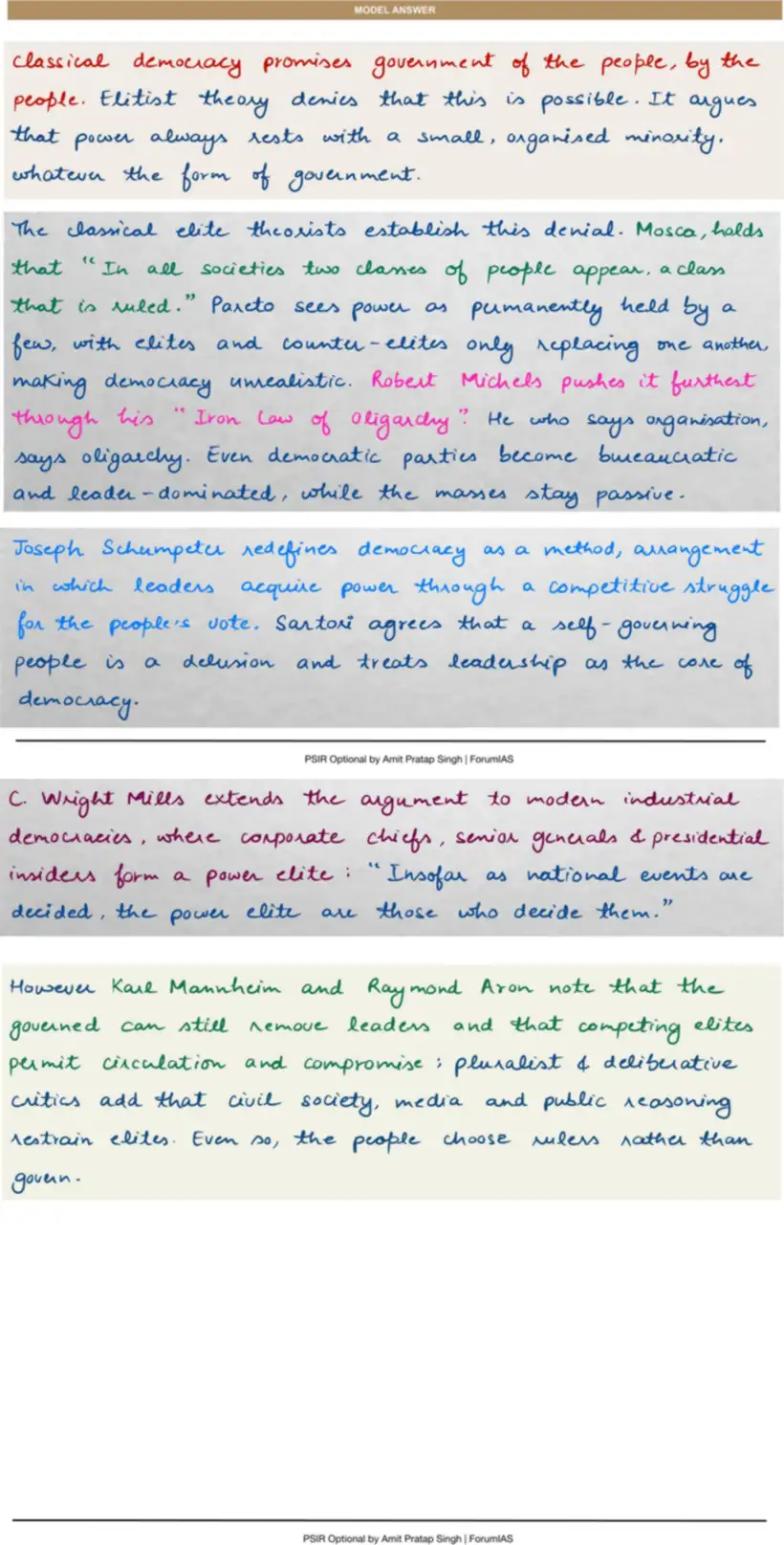 Handwritten model answer — UPSC PSIR 2022, Democracy