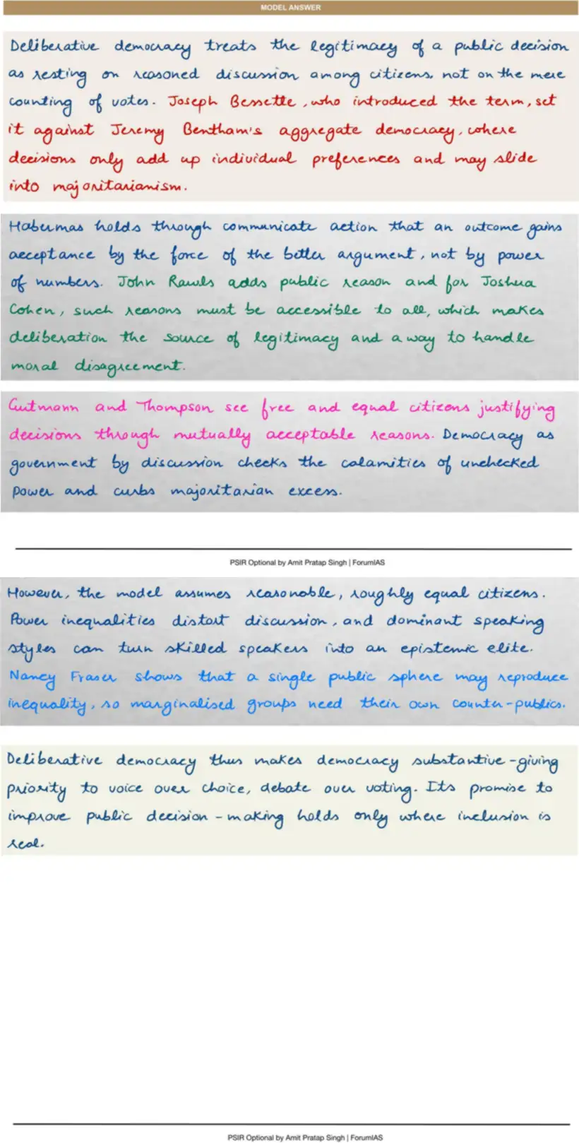 Handwritten model answer — UPSC PSIR 2024, Democracy