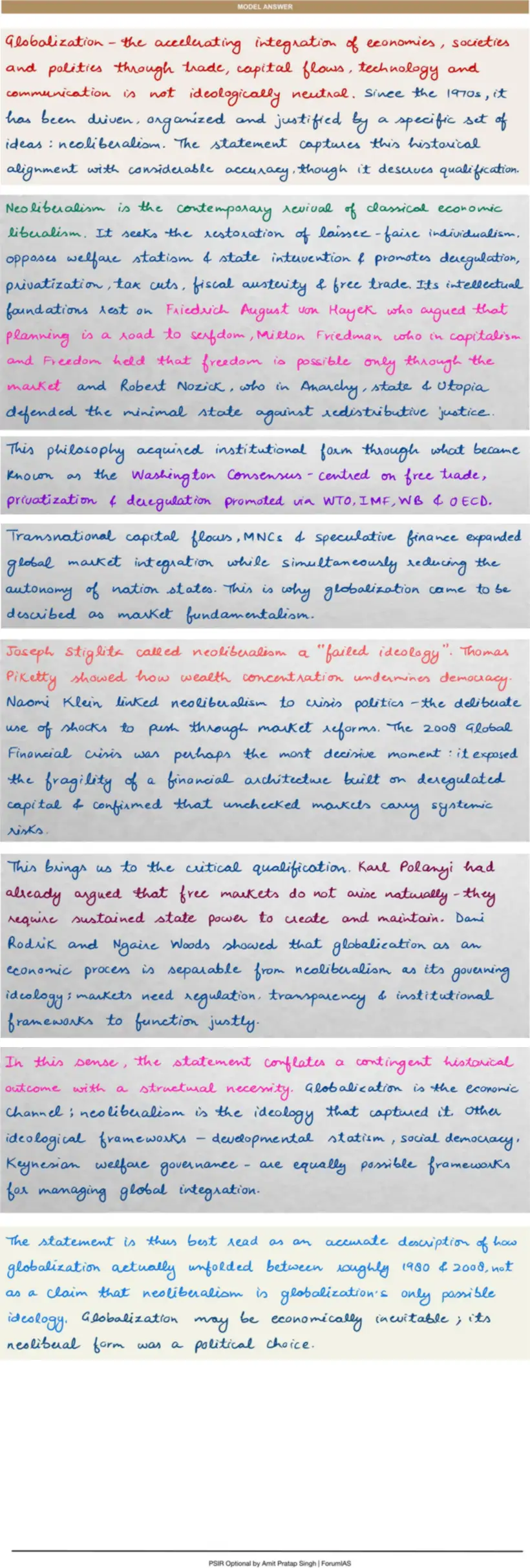 Handwritten model answer — UPSC PSIR 2016, Political Ideologies