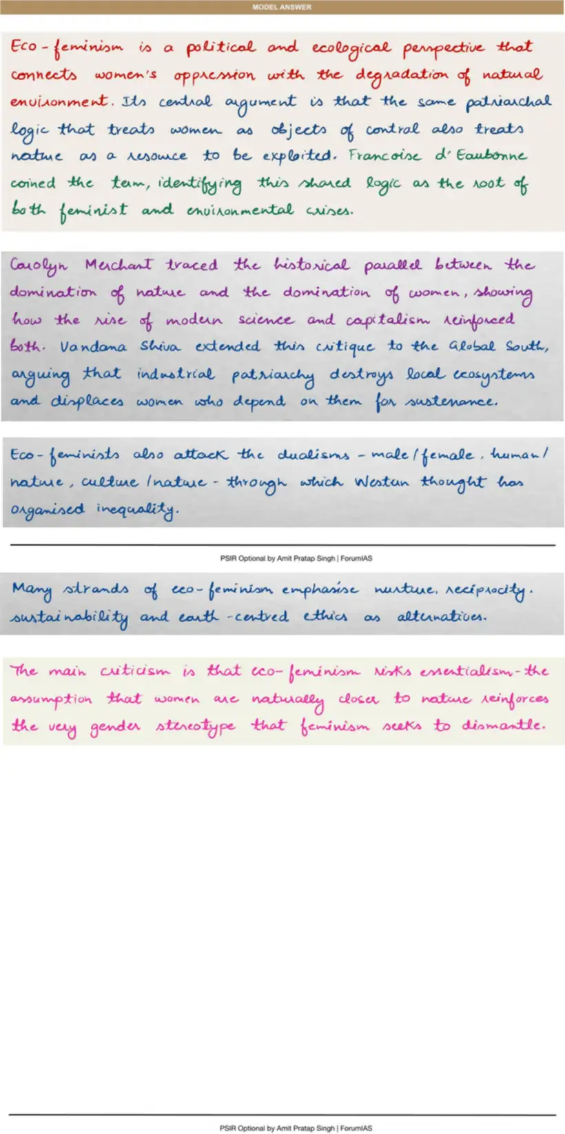 Handwritten model answer — UPSC PSIR 2017, Political Ideologies
