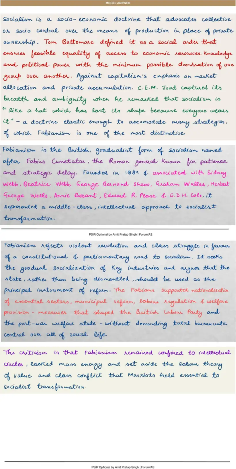 Handwritten model answer — UPSC PSIR 2017, Political Ideologies