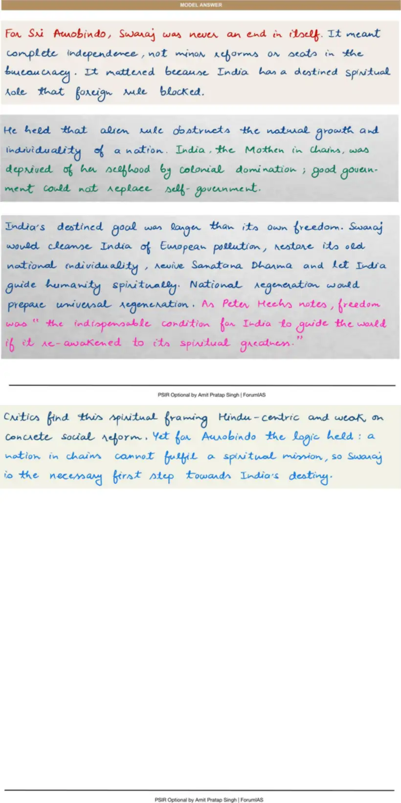 Handwritten model answer — UPSC PSIR 2017, Indian Political Thought