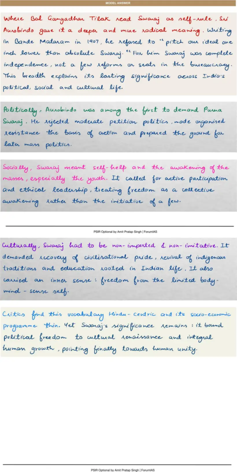 Handwritten model answer — UPSC PSIR 2023, Indian Political Thought
