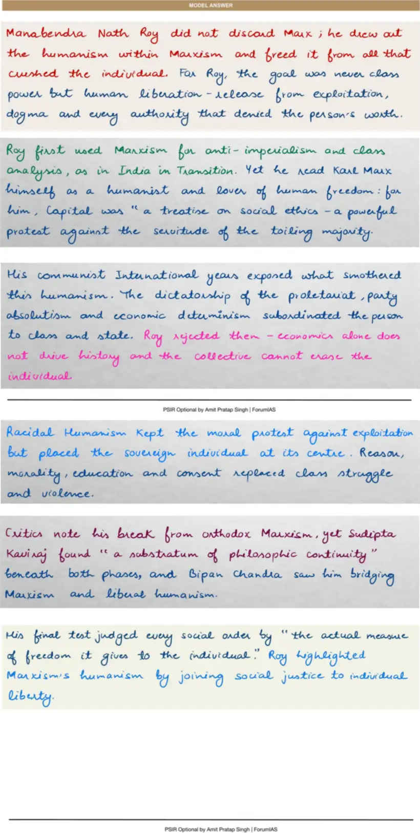 Handwritten model answer — UPSC PSIR 2024, Indian Political Thought