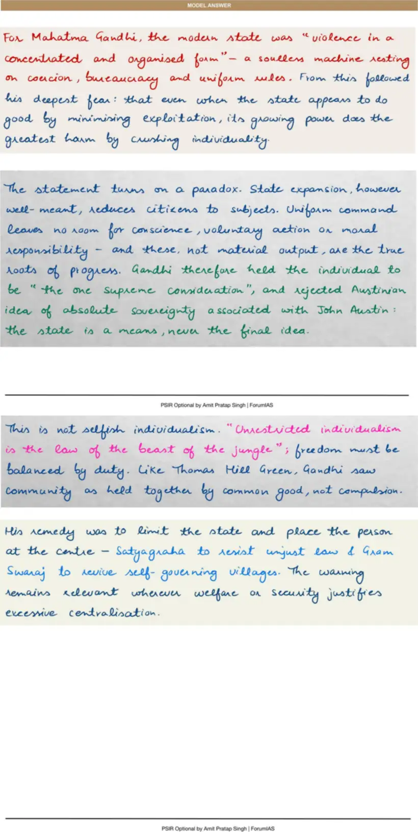 Handwritten model answer — UPSC PSIR 2025, Indian Political Thought