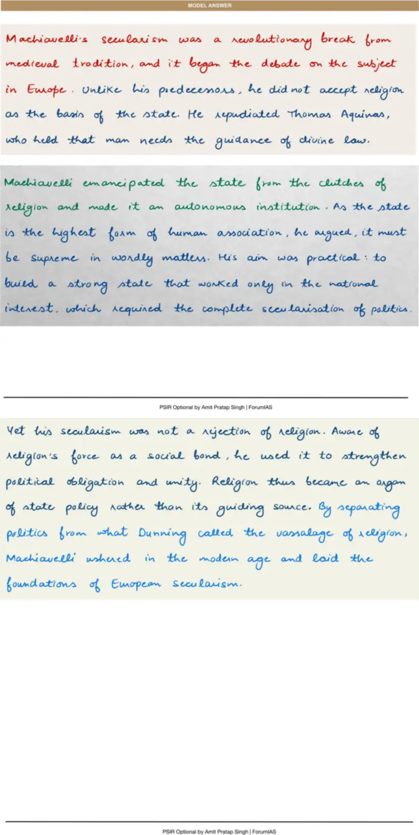 Handwritten model answer — UPSC PSIR 2020, Western Political Thought