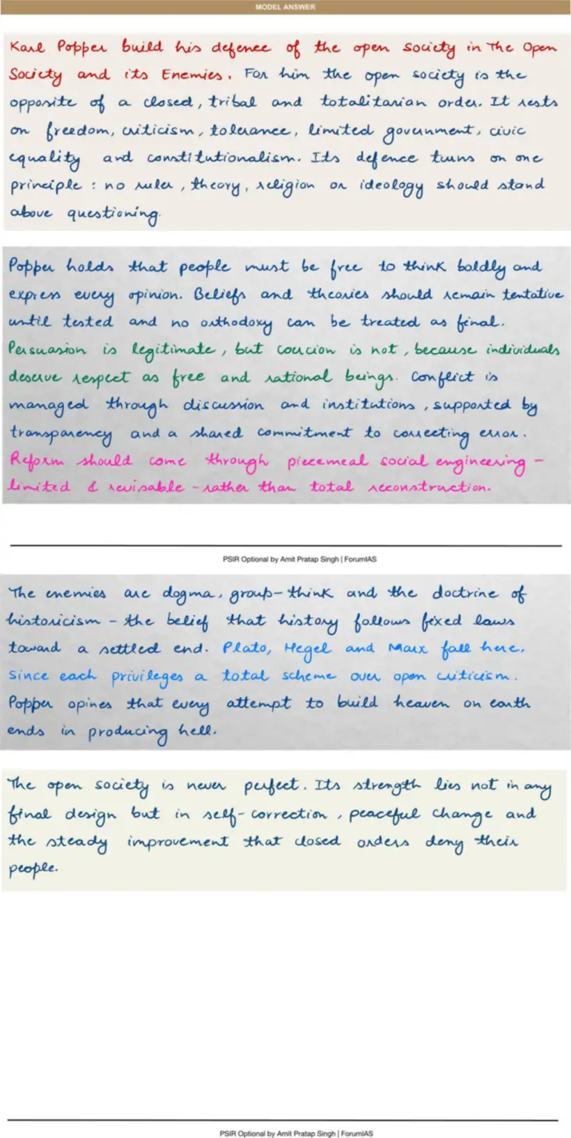 Handwritten model answer — UPSC PSIR 2025, Western Political Thought