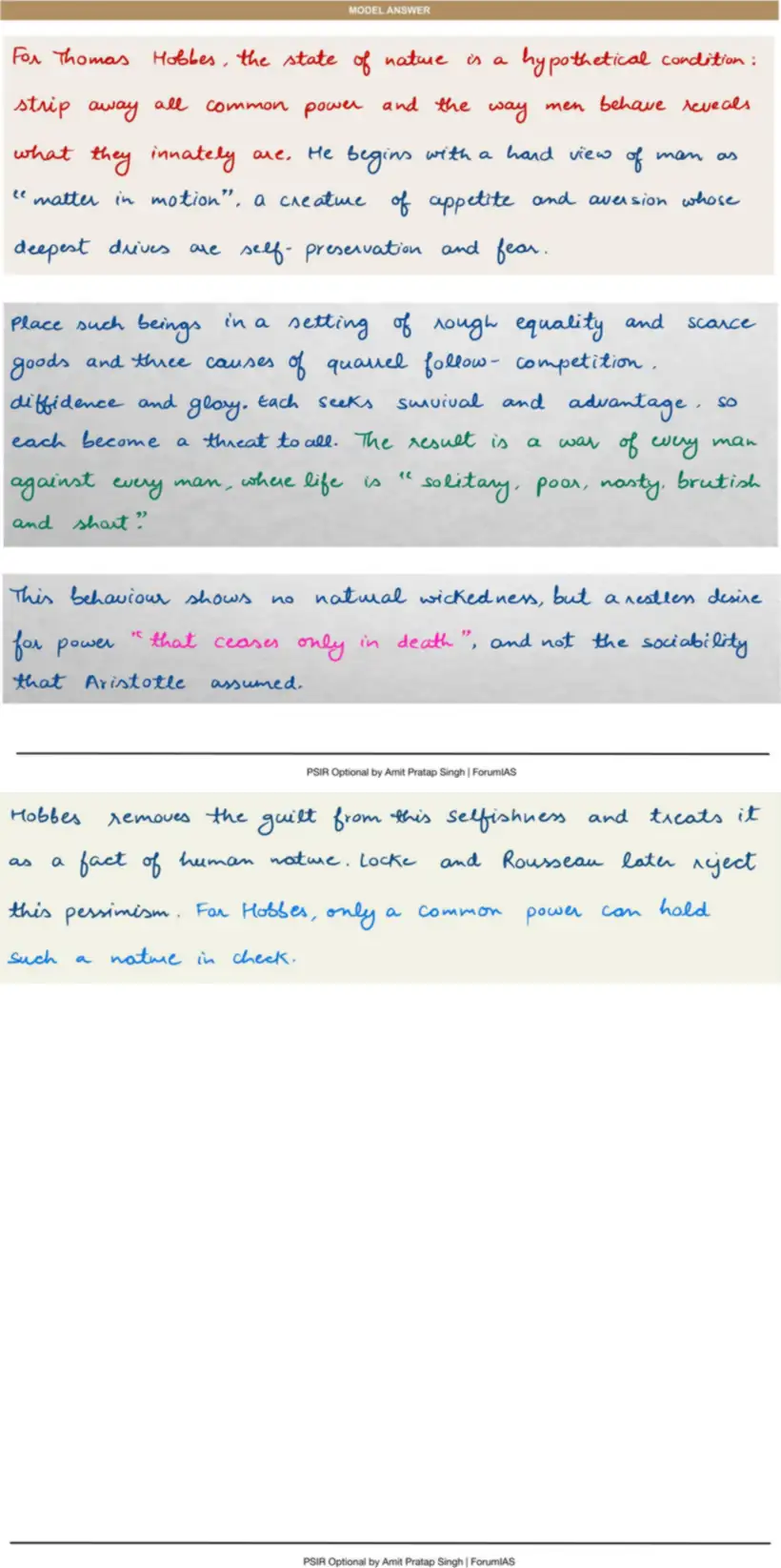 Handwritten model answer — UPSC PSIR 2016, Western Political Thought