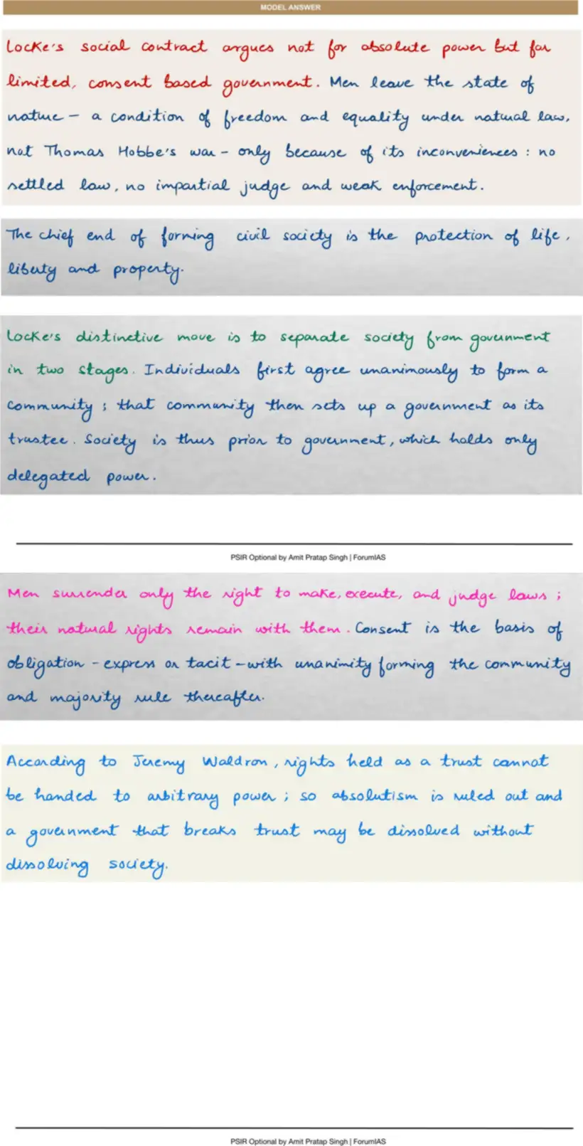 Handwritten model answer — UPSC PSIR 2022, Western Political Thought