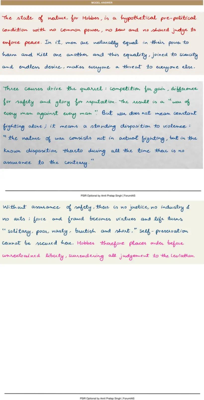 Handwritten model answer — UPSC PSIR 2023, Western Political Thought