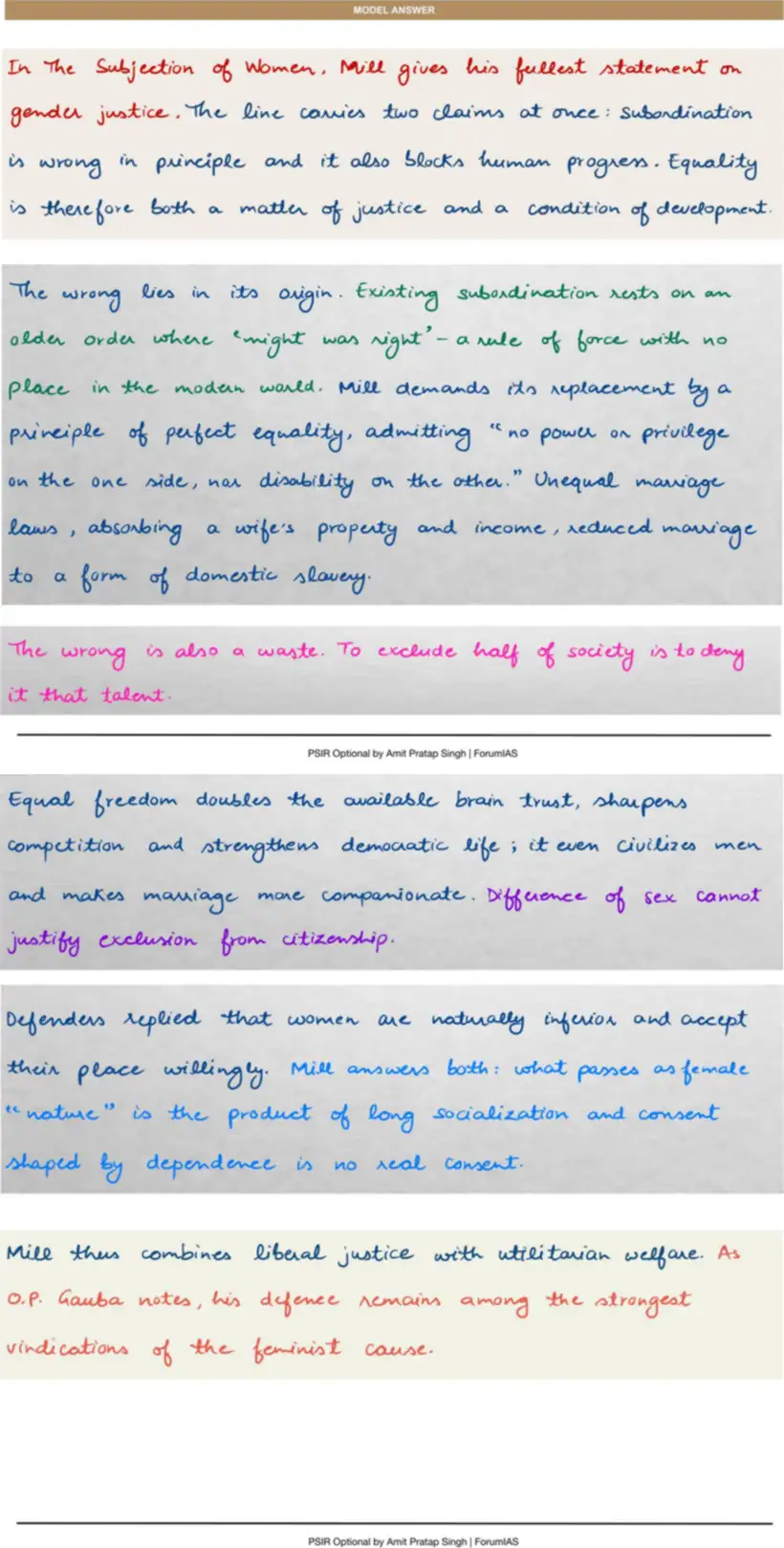 Handwritten model answer — UPSC PSIR 2023, Western Political Thought