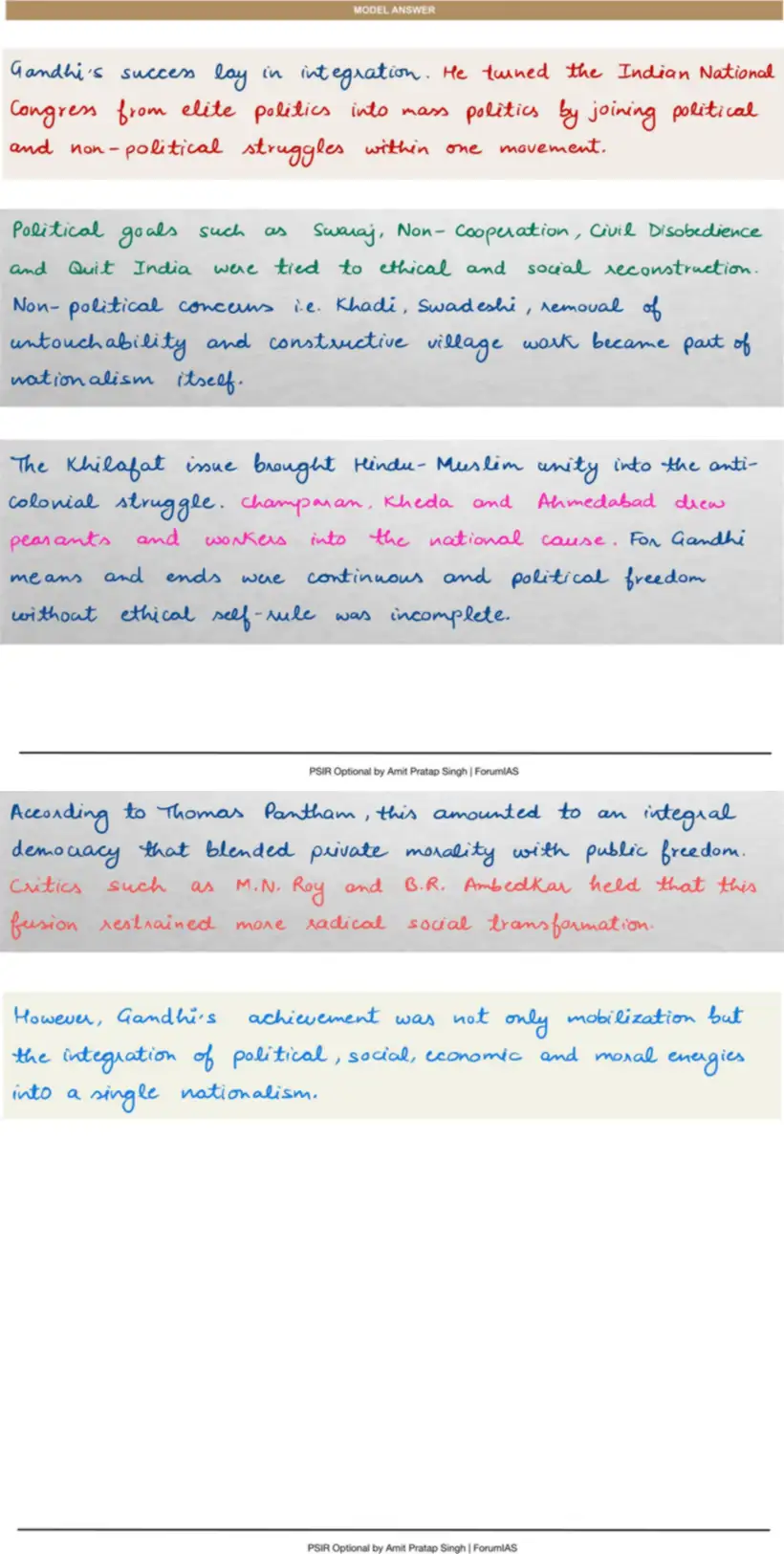 Handwritten model answer — UPSC PSIR 2017, Indian National Movement