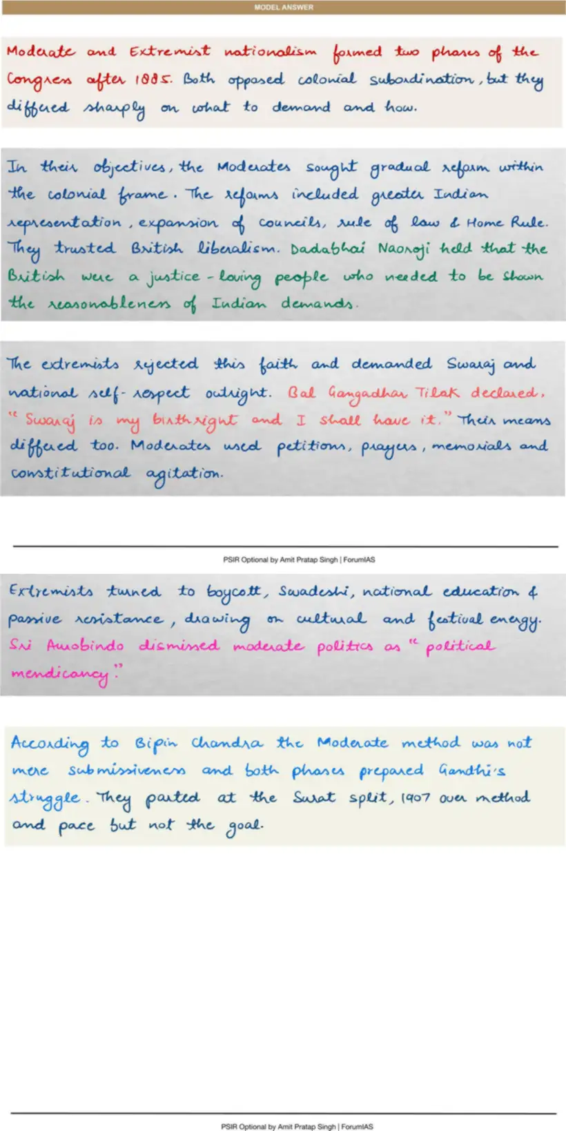Handwritten model answer — UPSC PSIR 2017, Indian National Movement