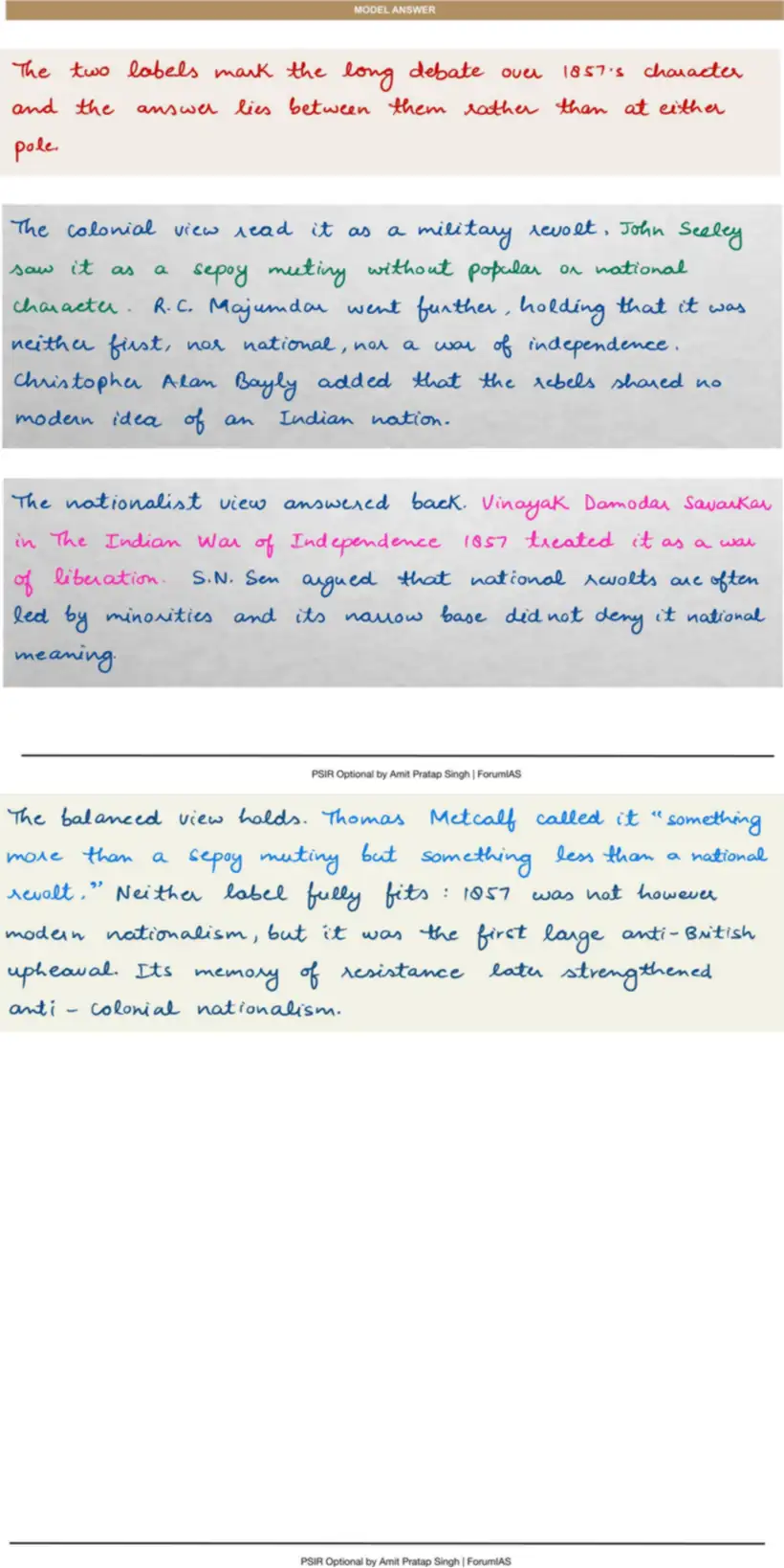 Handwritten model answer — UPSC PSIR 2013, Indian National Movement