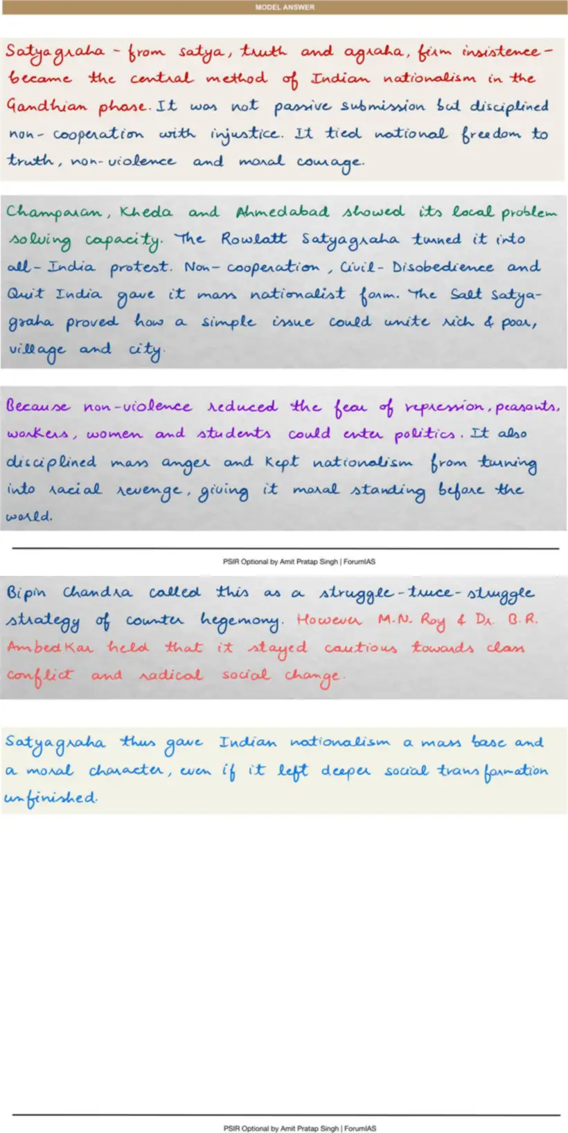 Handwritten model answer — UPSC PSIR 2023, Indian National Movement