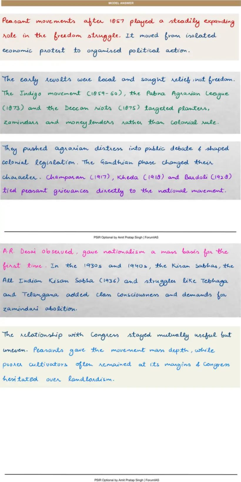 Handwritten model answer — UPSC PSIR 2025, Indian National Movement