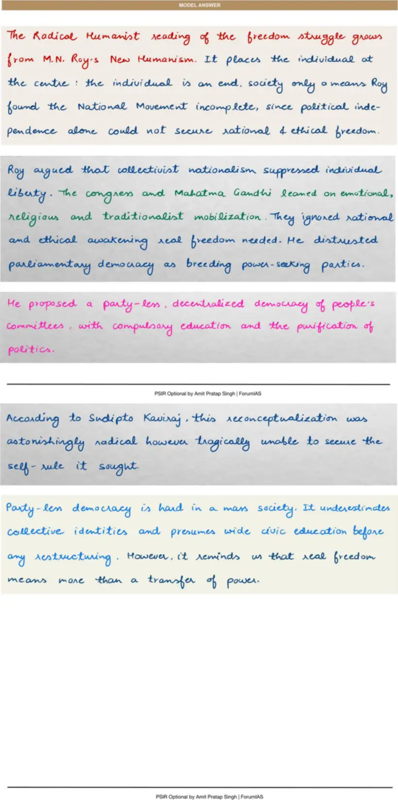 Handwritten model answer — UPSC PSIR 2016, Indian National Movement