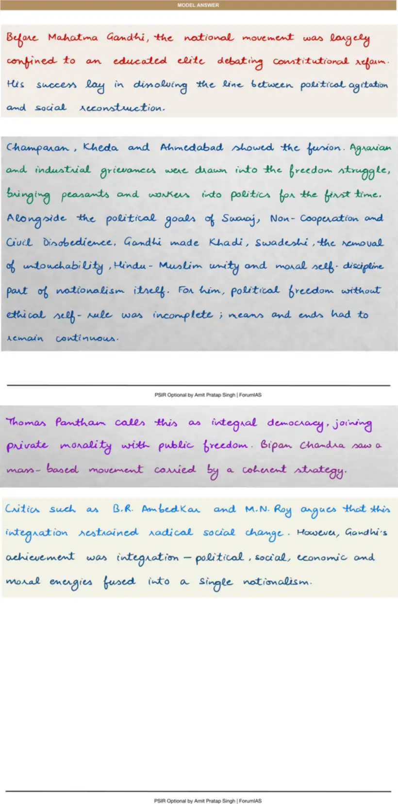 Handwritten model answer — UPSC PSIR 2017, Indian National Movement