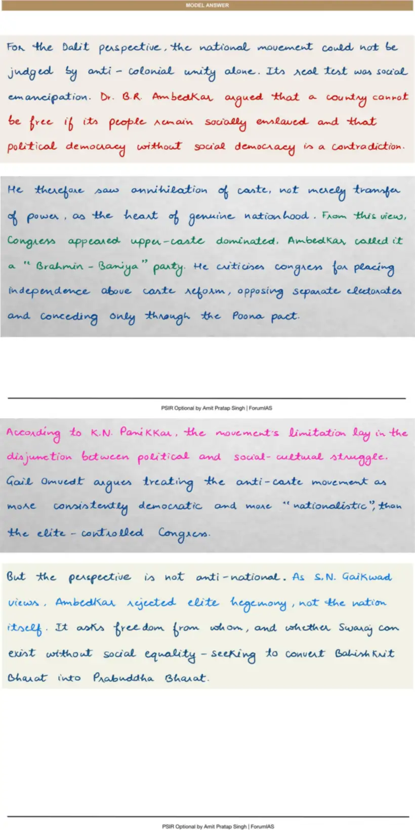 Handwritten model answer — UPSC PSIR 2019, Indian National Movement