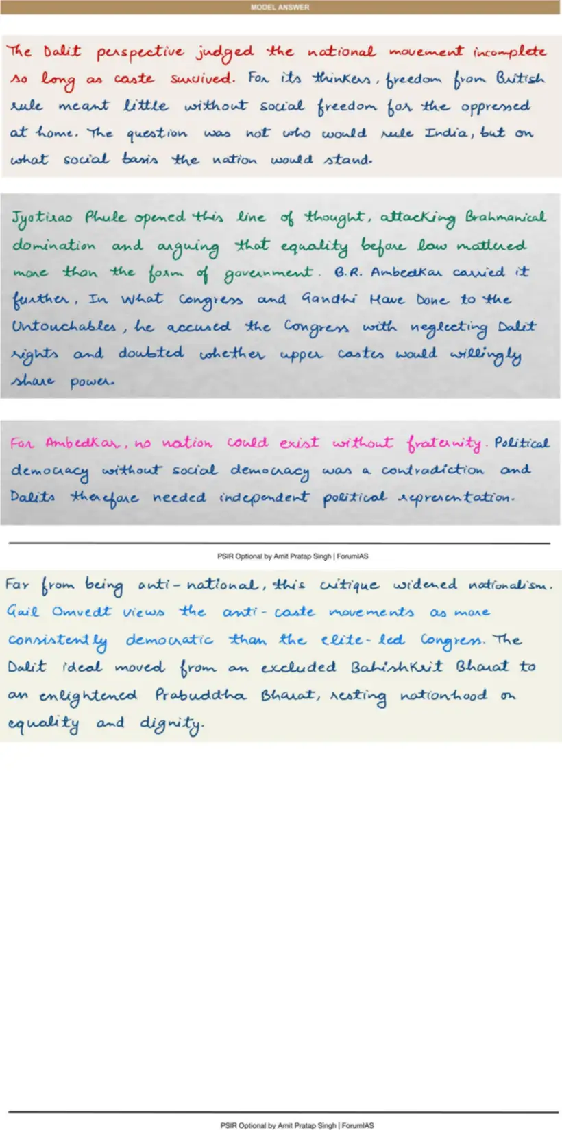 Handwritten model answer — UPSC PSIR 2025, Indian National Movement