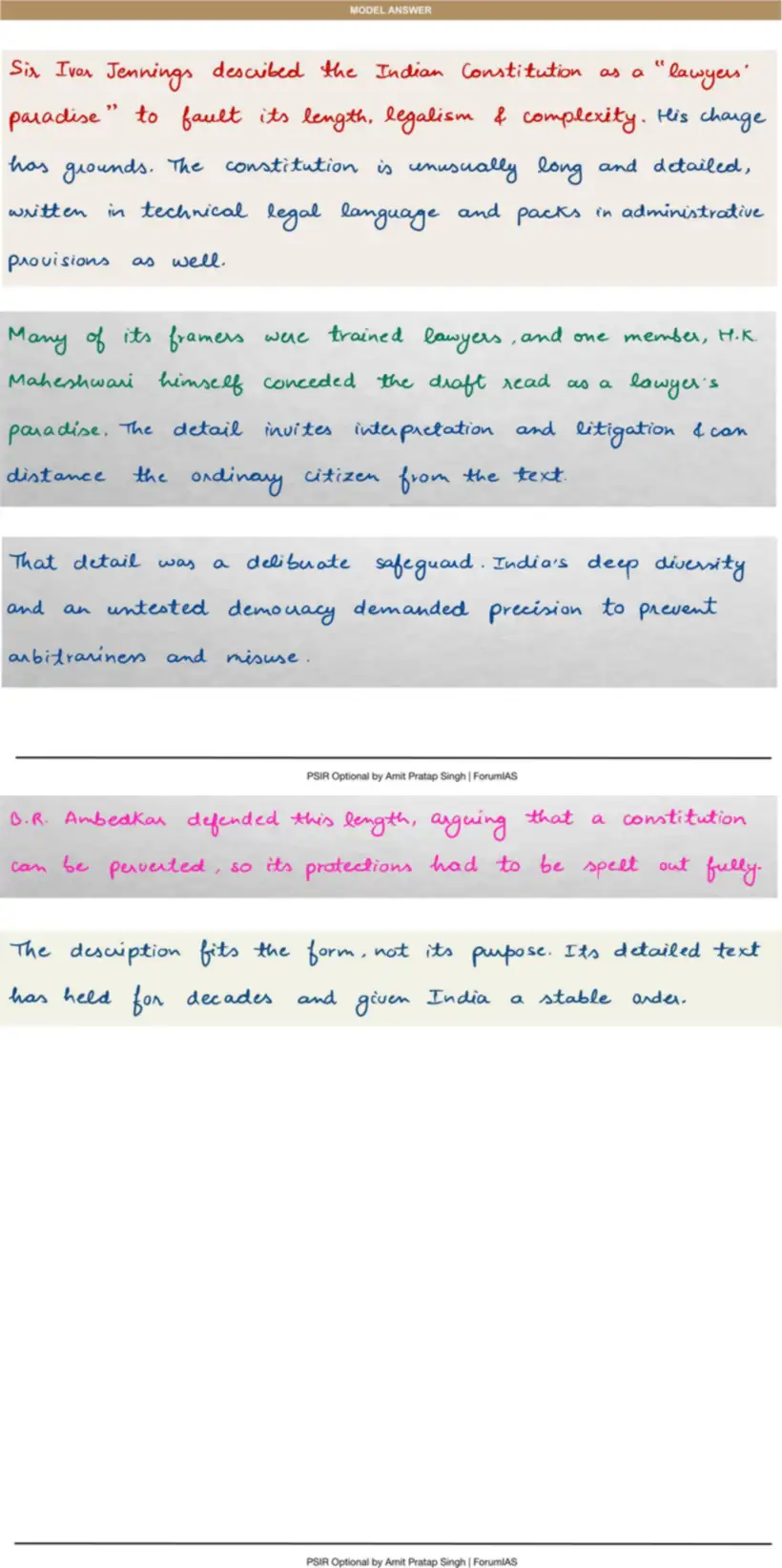 Handwritten model answer — UPSC PSIR 2013, Making of the Constitution