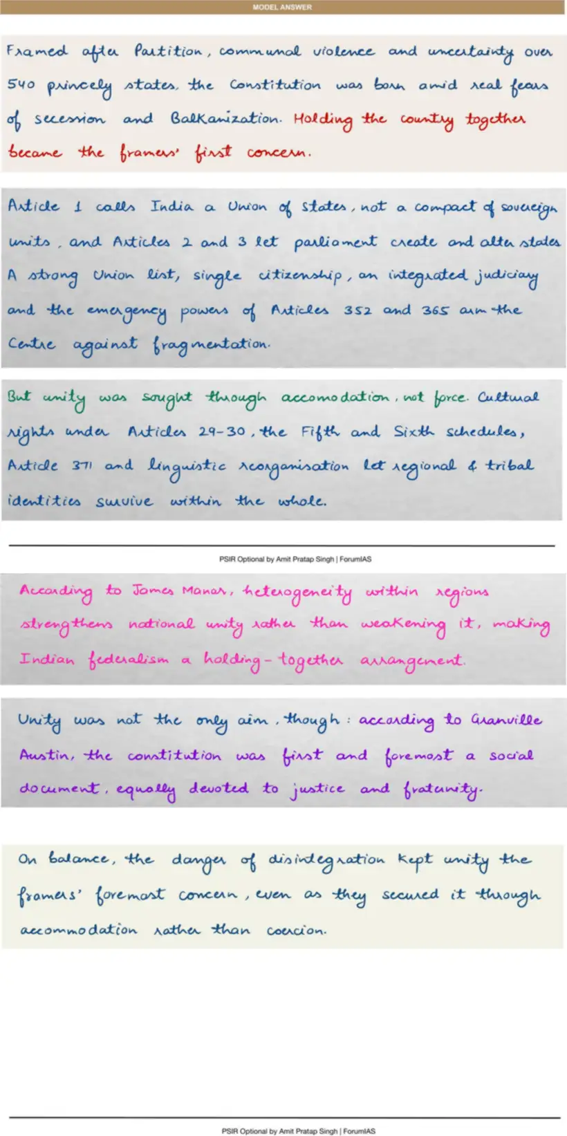Handwritten model answer — UPSC PSIR 2019, Making of the Constitution