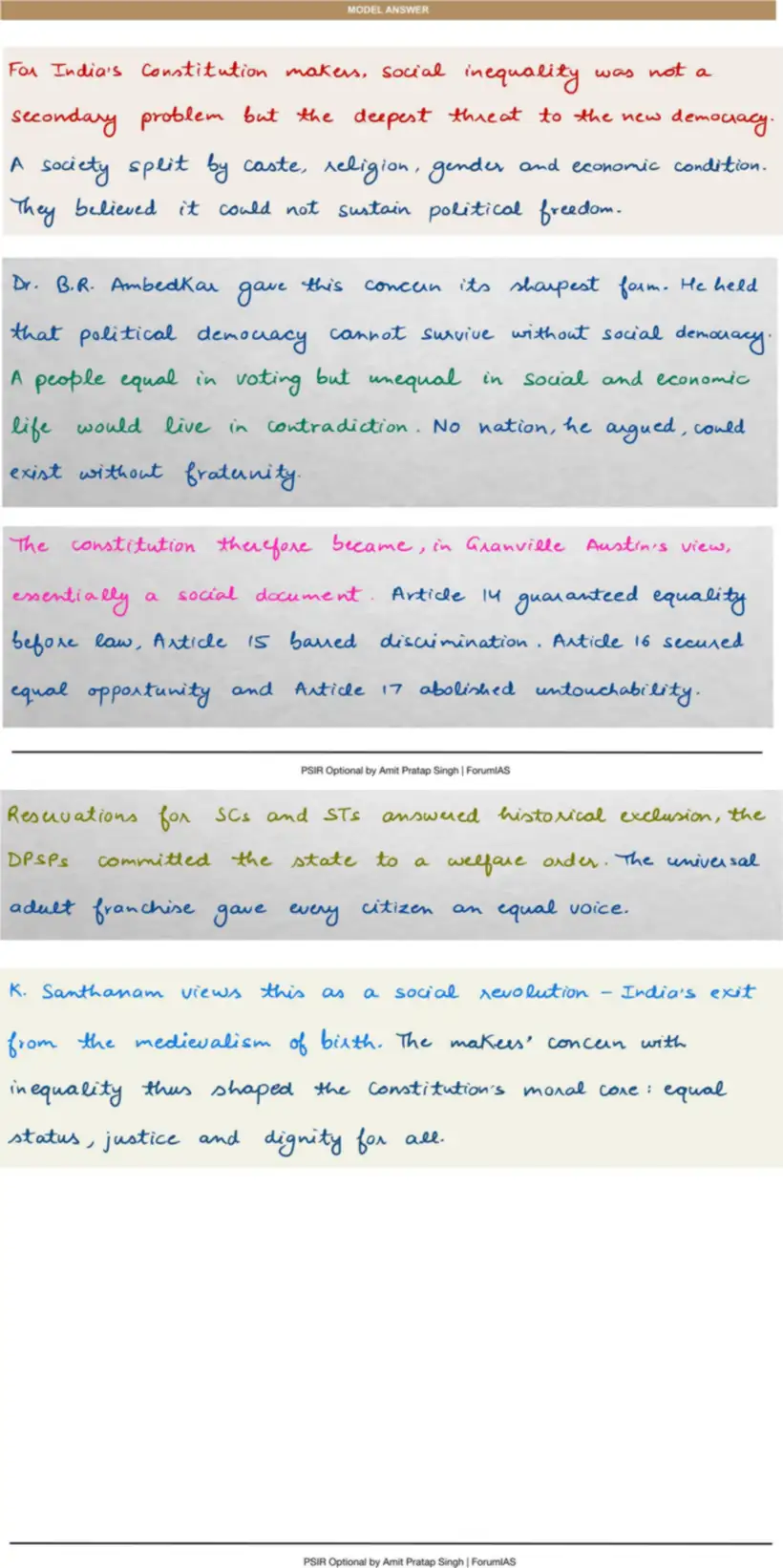 Handwritten model answer — UPSC PSIR 2020, Making of the Constitution