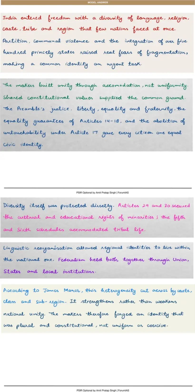 Handwritten model answer — UPSC PSIR 2021, Making of the Constitution