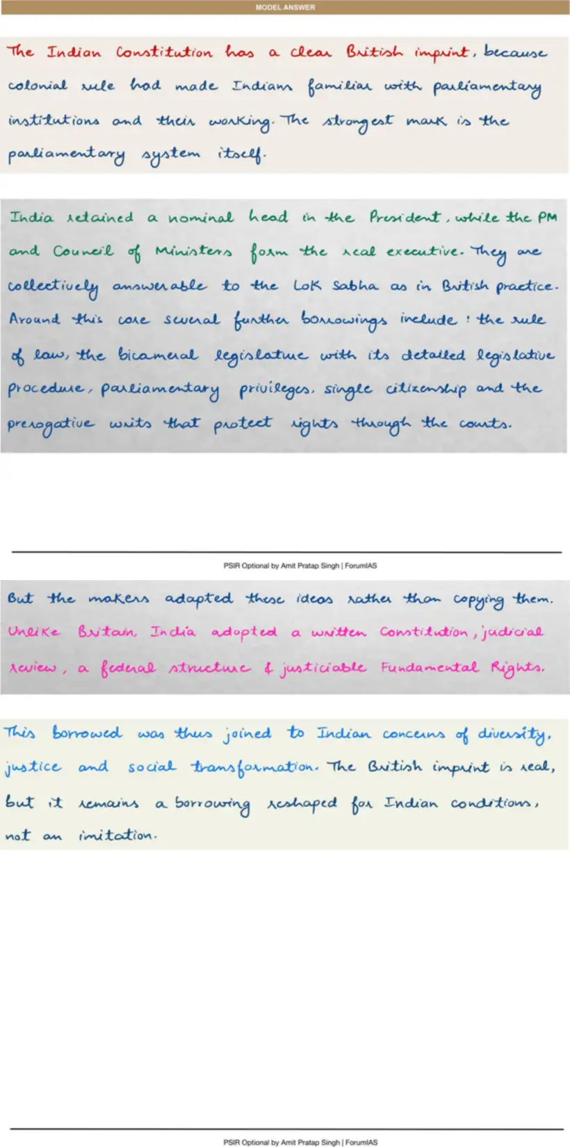Handwritten model answer — UPSC PSIR 2023, Making of the Constitution