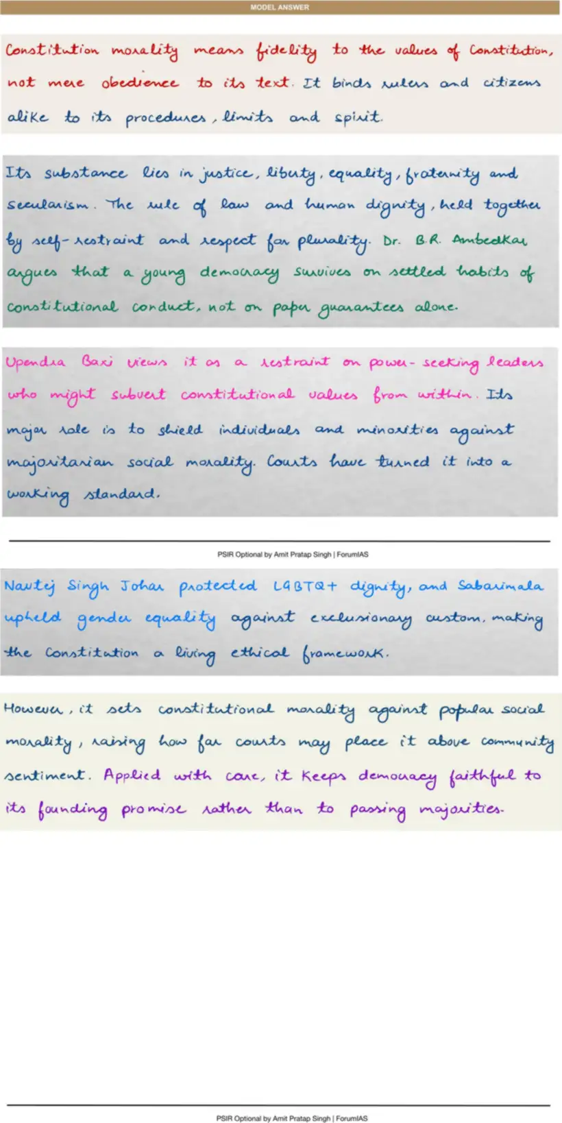 Handwritten model answer — UPSC PSIR 2024, Making of the Constitution