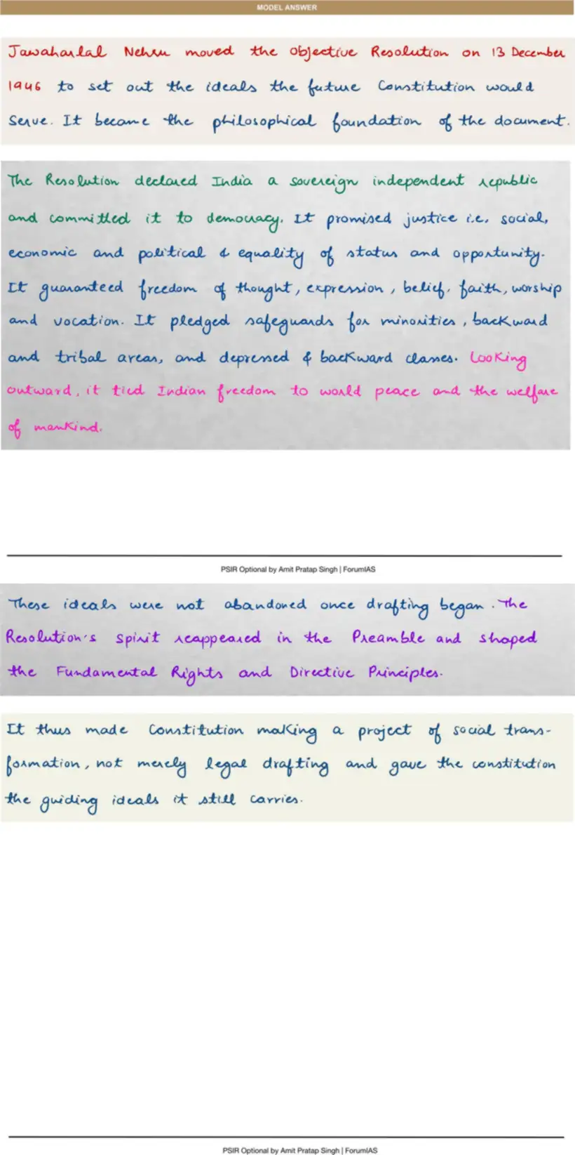 Handwritten model answer — UPSC PSIR 2024, Making of the Constitution